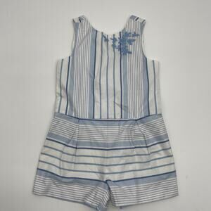 JANIE and JACK Blue Striped Cotton Embroidered Romper Girl's Sz 4
